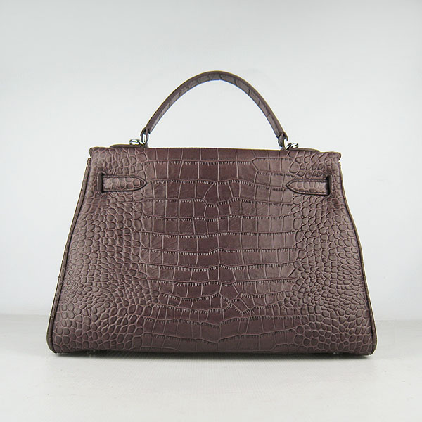 7A Replica Hermes Kelly 32cm Crocodile Veins Leather Bag Dark Coffee 6108 - Click Image to Close